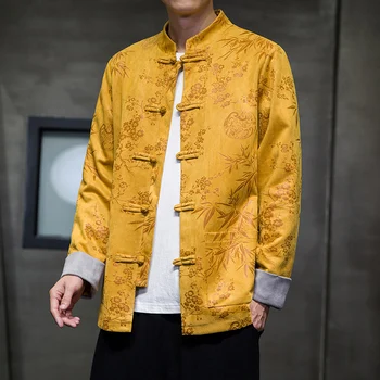 Осенне-зимний мужской замшевый однобортный пиджак 2023 года Harajuku, повседневный костюм в стиле ретро китайской династии Тан, куртка Hanfu со стоячим воротником
