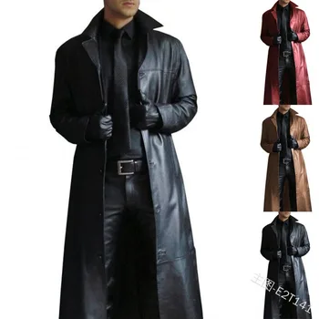 Осенне-зимний тренч из искусственной кожи, женское пальто большого размера с отложным воротником, женский винтажный однобортный тренч с длинным рукавом