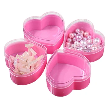 Пластиковая Коробка для хранения украшений для ногтей в форме Розового сердечка с прозрачной крышкой, чехол для хранения нейл-арта со стразами, Органайзер, держатель