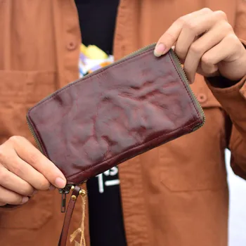 Ретро-мобильный кошелек AETOO, мужской кожаный длинный клатч на молнии, корейский молодежный кошелек большой емкости с несколькими картами
