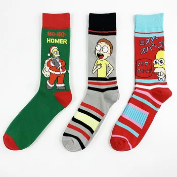 Рождественские модные носки в полоску для мужчин, Забавные женские и мужские носки с аниме-мультфильмами, Носки для скейтбординга, модные уличные спортивные носки
