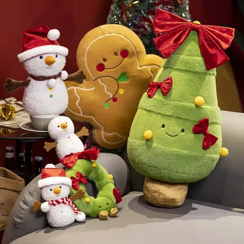 Рождественский подарок Милая и радостная Рождественская серия Плюшевых игрушек с бантом, Рождественская елка, кукла, Снеговик, подушка, подарок для домашнего декора, декоративные подушки