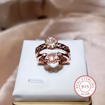 Роскошное кольцо для пары с имитацией Бриллианта из Розового золота с вырезом Мода S925 Стерлингового Серебра Свадебные Украшения для Помолвки Подарок на Годовщину