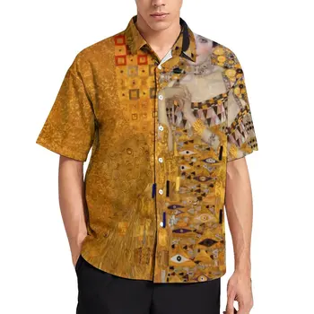 Рубашка с портретом Густава Климта для отдыха, гавайские повседневные рубашки с винтажным принтом, мужские блузки в стиле харадзюку, одежда с коротким рукавом
