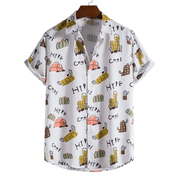 Рубашки мужские 2023 Летние Новые мужские повседневные модные гавайские рубашки с цветочным рисунком и милым грибом с 3D принтом, мужская одежда в гавайском стиле, с коротким рукавом, с цветочным рисунком,