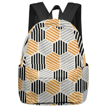 Рюкзак в стиле модерн с шестигранными полосками, школьные сумки для подростков, студенческая сумка для ноутбука, женский повседневный рюкзак для путешествий