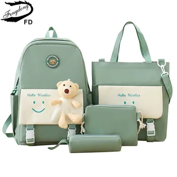 Рюкзак для начальной школы Fengdong для девочек, милые школьные сумки в корейском стиле для детей, кавайный зеленый рюкзак для девочек, детская сумка для книг
