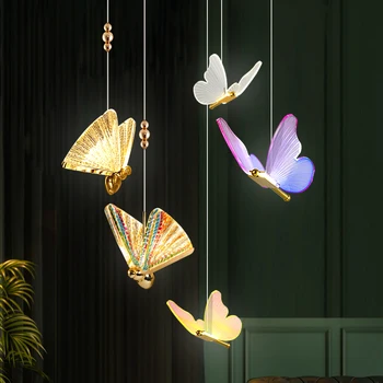Светодиодные подвесные светильники Butterfly Nordic Golden Прикроватная Потолочная люстра для спальни, декора гостиной, светильников Lustre