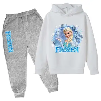 Свитшоты с круглым вырезом Frozen для маленьких девочек, комплекты одежды, весенне-осенние детские костюмы, толстовки принцессы Эльзы, брюки, костюмы, наряды