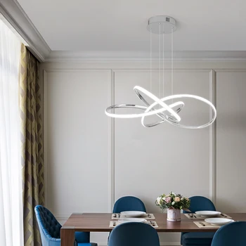Современная светодиодная люстра для столовой, кухни, минималистичный светильник, Потолочный подвесной светильник диаметром 60 см, позолоченный/посеребренный