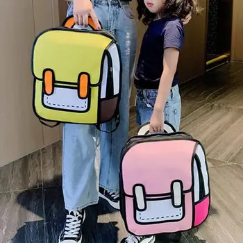 Студенческий рюкзак с милым мультяшным 2D рисунком, сумка для книг для девочек и мальчиков, рюкзак для путешествий, детская сумка для книг в стиле 3D-прыжка, сумка через плечо