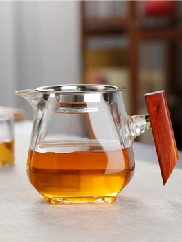 Термостойкий Стеклянный Чайник Gongdao С Толстой Деревянной Ручкой Заварочный Чайник для Чая в Чашке Ситечко для Чая Встроенный Набор Чайник-бар