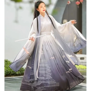 Традиционное китайское Ханфу для женщин и мужчин, пары, сказочные платья Древней династии Тан, костюм для косплея из фильма, комплекты с принтом Hanfu, платье