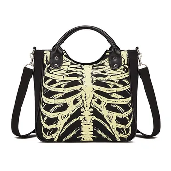 Холщовая сумка Сумки на Хэллоуин Унисекс Рюкзак с флуоресцентным принтом черепа и скелета, готическая дизайнерская повседневная сумка-тоут