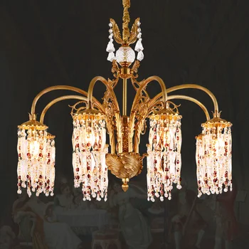 Хрустальная медная люстра во французском классическом стиле, освещение для гостиной, столовой, спальни, кабинета, Латунный подвесной светильник