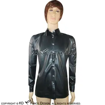 Черная сексуальная куртка из латекса с пуговицами спереди, отложной воротник, резиновое пальто, топ YF-0013