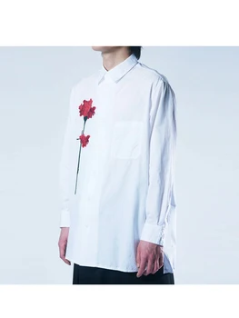 Черные рубашки с вышивкой в виде цветка гвоздики yohji yamamotos, мужские топы унисекс, мужские белые рубашки для женской одежды