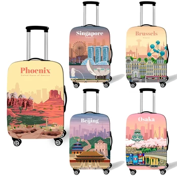 Чехол для багажа с изображением всемирно известного города для путешествий, эластичные пылезащитные чехлы для чемоданов, аксессуары для путешествий