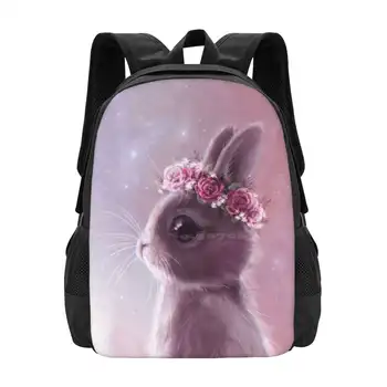 Школьная сумка Fairy Bunny Большой емкости Рюкзак для ноутбука Bunny Rabbit Милый Кавайный Красивый Волшебный глаз животного Пастельная Девочка Роза