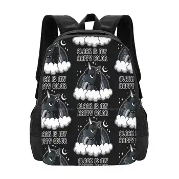 Школьный рюкзак большой емкости Black Unicorn, сумки для ноутбуков, черный единорог, эмо-готический цвет, радужные цитаты, забавная пародия на металлиста